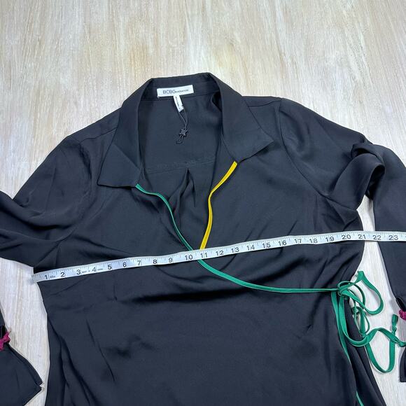 BCBGeneration Wrap Long Sleeve Femme Coquette Color Accent Tie Blouse Large - Picture 10 of 13